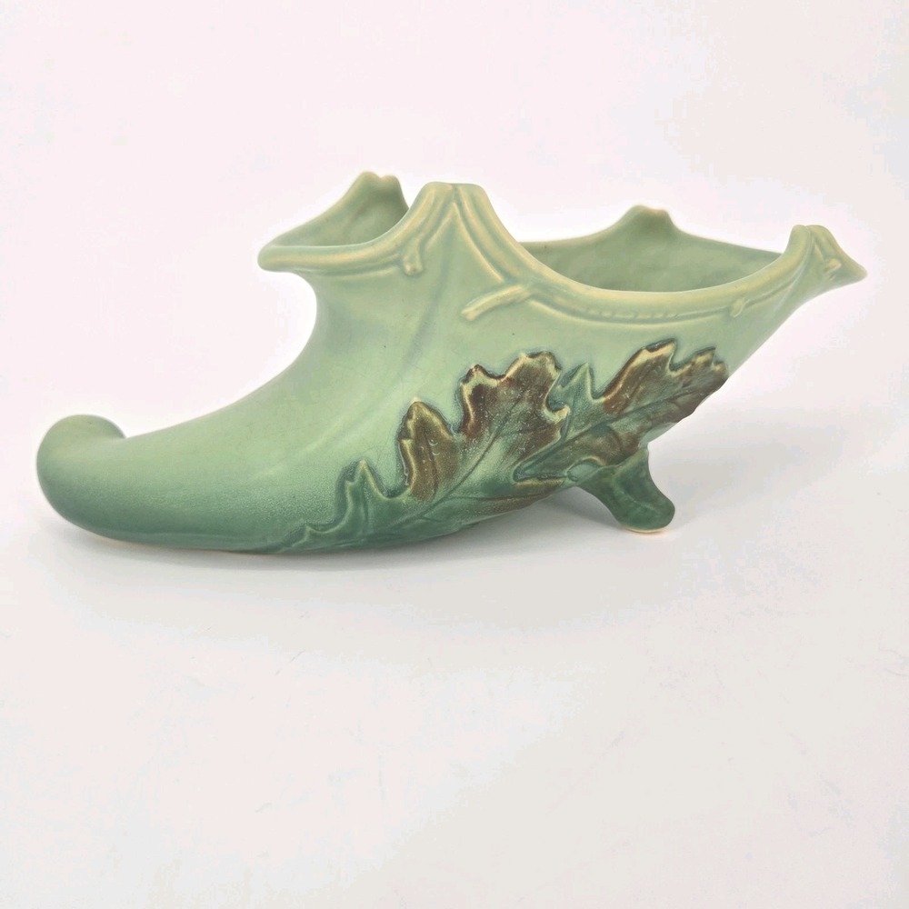 Antique Weller Pottery Oak Leaf Acorn Cornucopia Vase Green Matte 10" 1920 1930